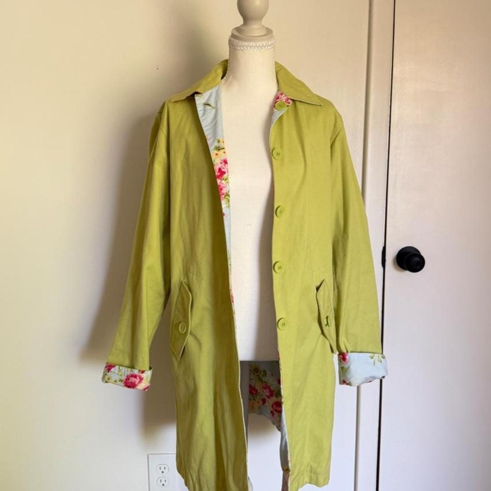Liz Claiborne Reversible Cotton Green Trench Coat